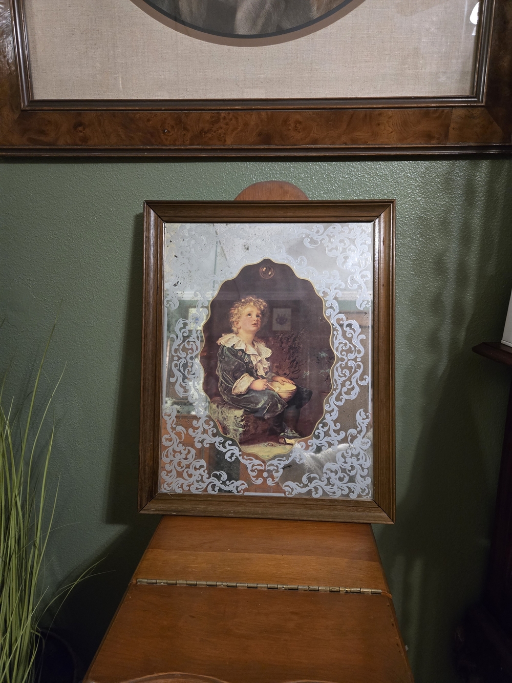 Framed Vintage Child Portrait with Etched Glass